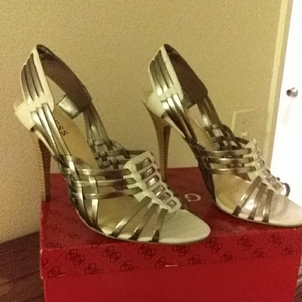 Sexy silver/white open toe heels